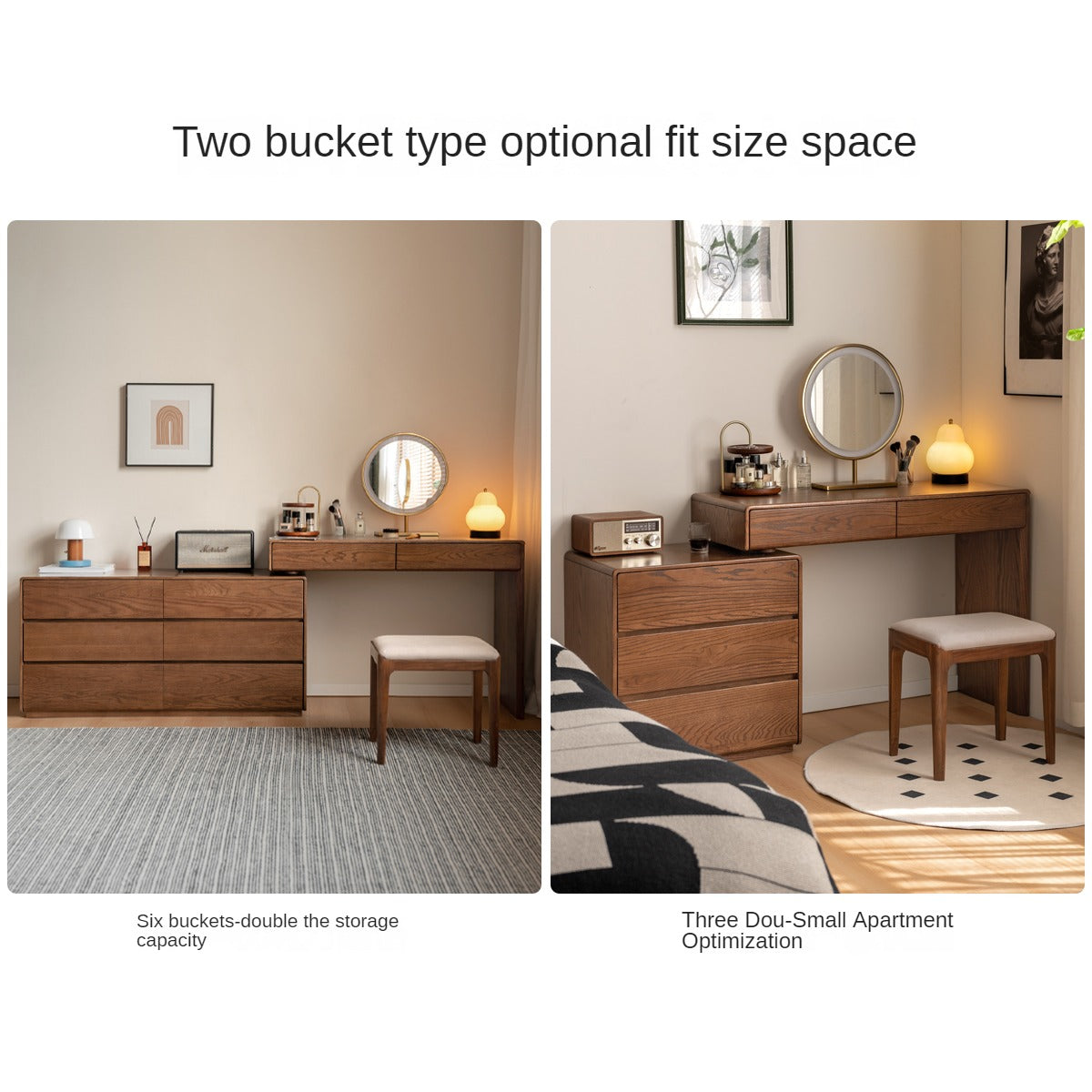 Oak Solid Wood Retro Style Retractable Dressing Table.