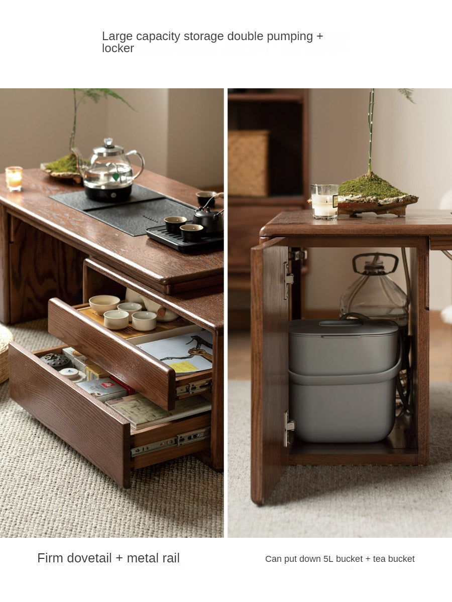 Oak, Black Walnut Solid Wood Retractable Modern Tea Table