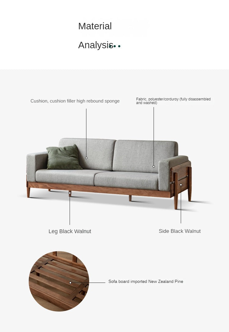Black Walnut Solid Wood Fabric Sofa.