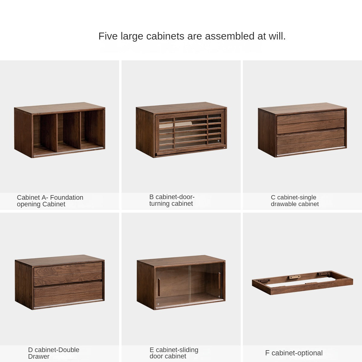 Black Walnut Solid Wood Free Combination Multifunctional Bookcase.