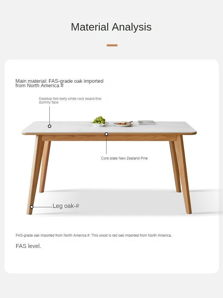 Ash, Oak Solid Wood Modern Rock Plate Dining Table