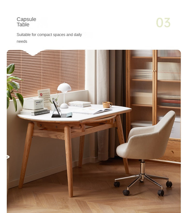 Oak Solid Wood Folding Rock Board Expandable Dining Table