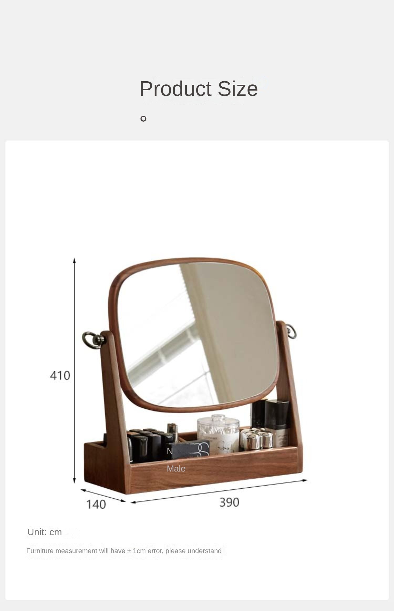 Black Walnut Solid Wood Makeup Mirror Storage Box Degree Rotation