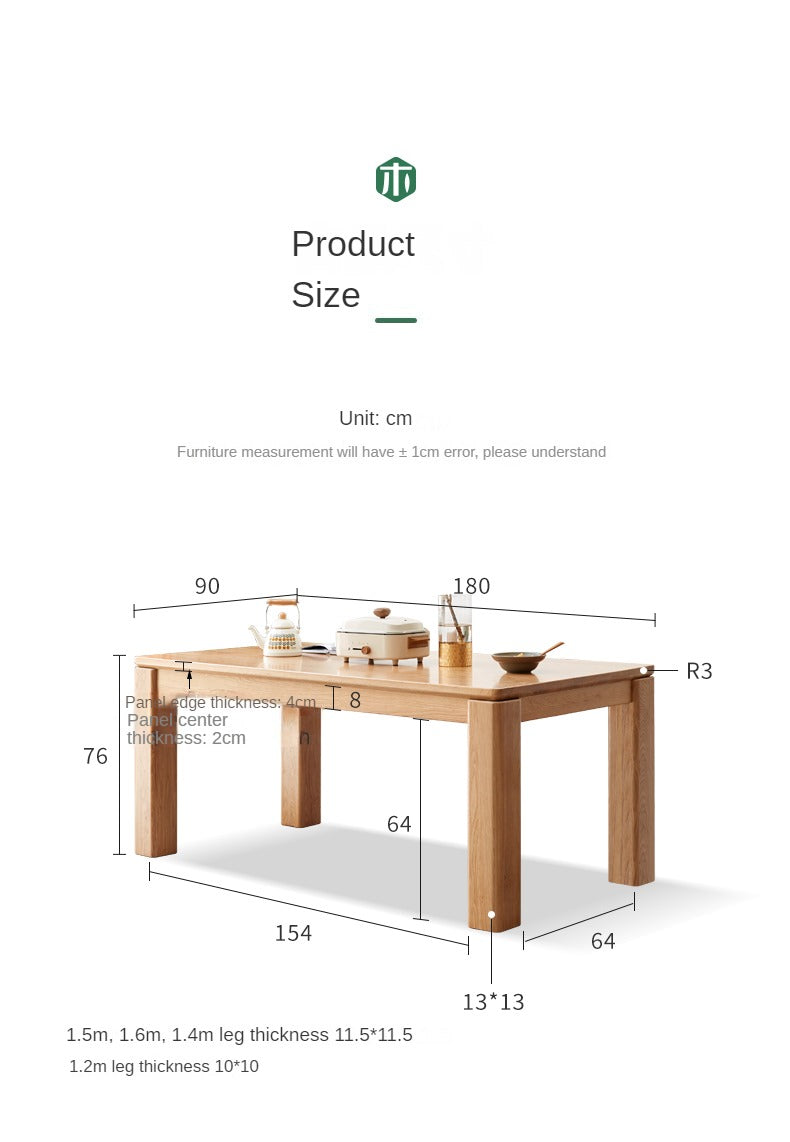 Oak Solid Wood Thick Legs Dining Table