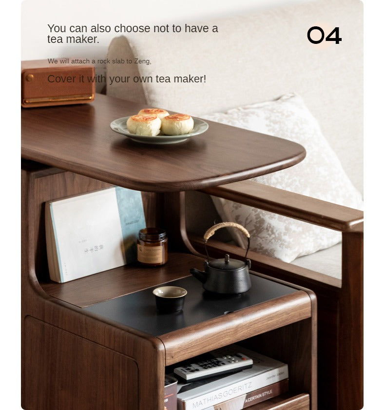 Black Walnut, Oak Solid Wood Movable Tea Cabinet With Tea Maker
