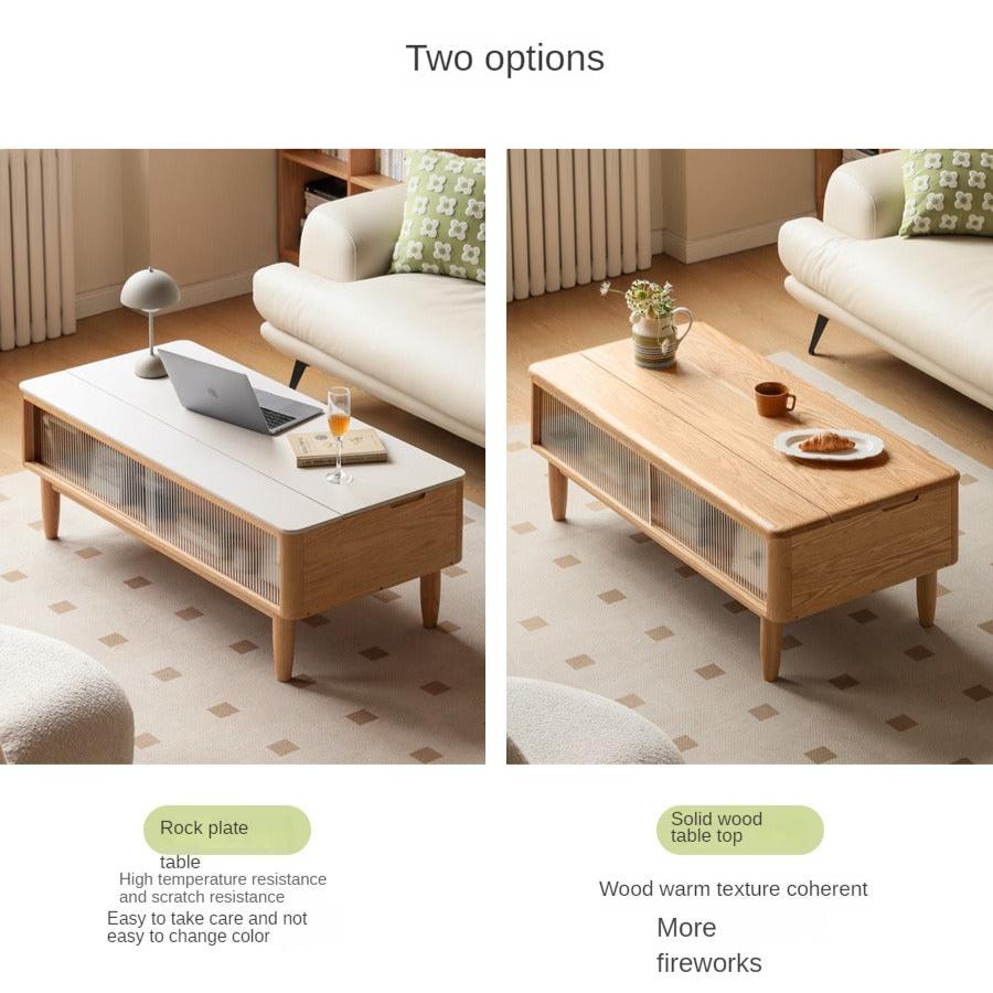 Oak Solid Wood Modern Slate Lifting Coffee Table