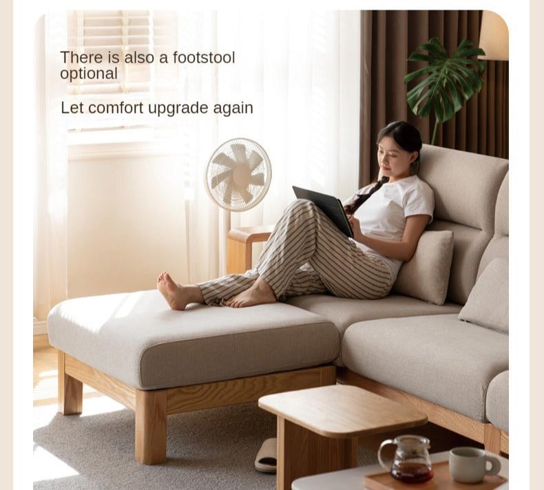Oak Solid Wood Modern Log Style Corner Fabric Sofa.