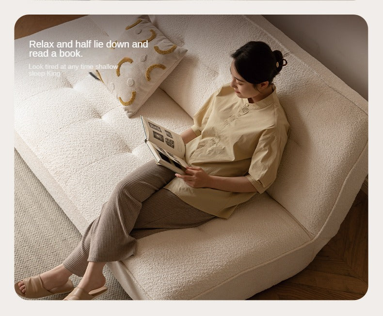 Fabric Sofa White Cream Style Sitting and Sleeping Sofa.