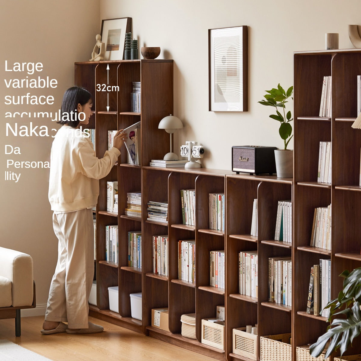Sandalwood, Black Walnut Solid Wood Bookshelf Shelf Free Lattice Combination