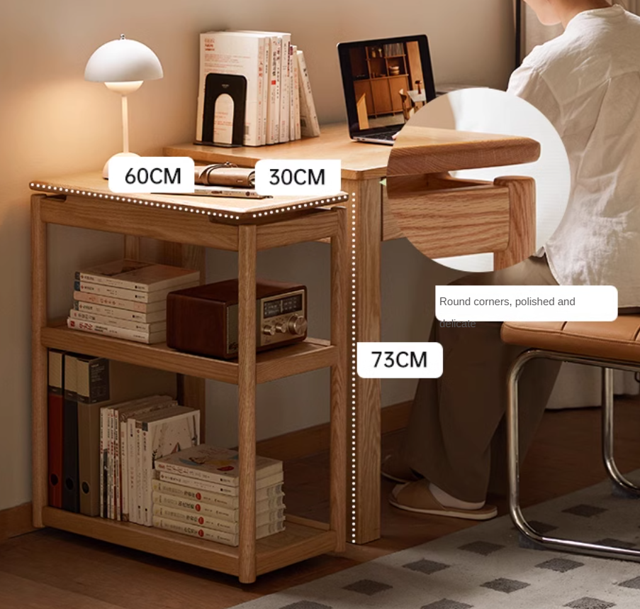 Oak, Ash Solid Wood Mobile Side Table