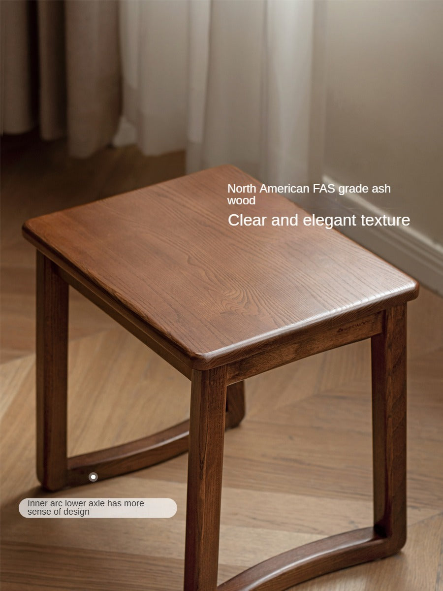 Ash Solid Wood Modern White Wax Wood Square Stool