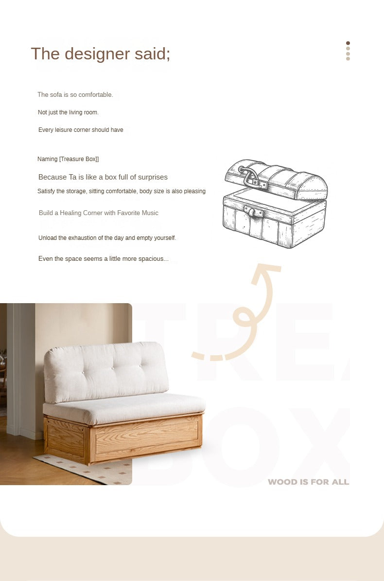 Oak Solid Wood Fabric Card Seat Floor Box Sofa.