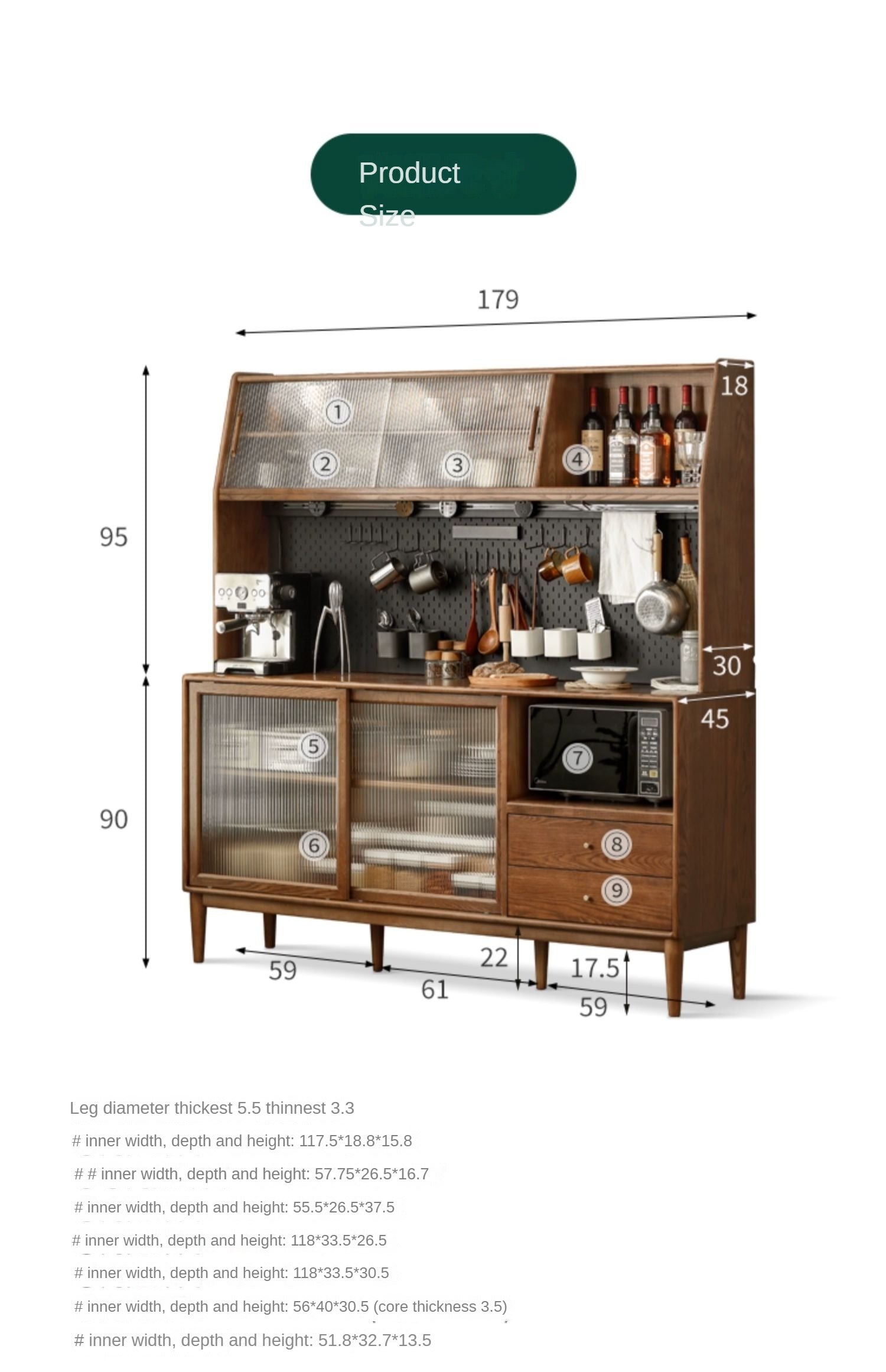 Ash Solid Wood Sideboard High Wine Cabinet Buffet