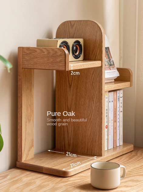 Oak, Solid RubberWood Desktop Multi-Layer Bookshelf