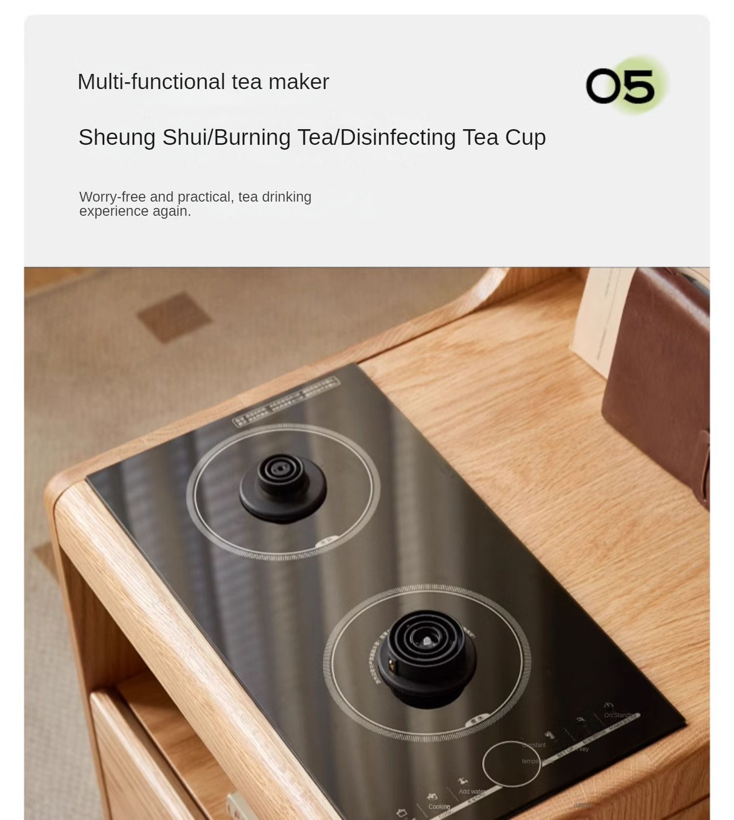 Oak, Black Walnut Solid Wood Movable Tea Cabinet With Tea Maker