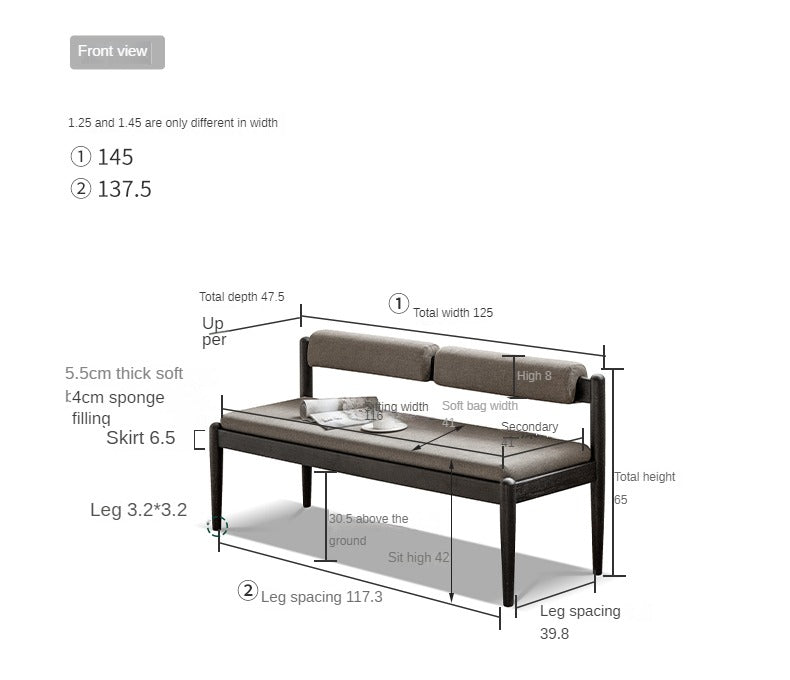 Oak Solid Wood Bench With Backrest