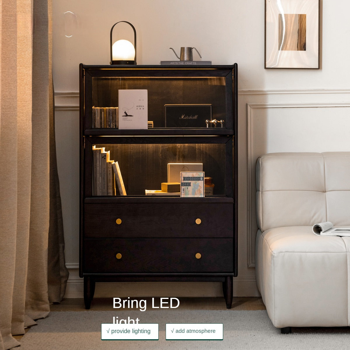 Oak, Ash Solid Wood Flip Door Side Cabinet