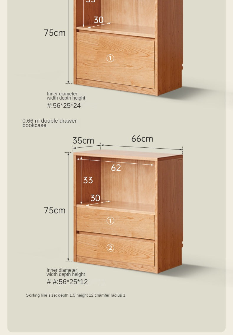 Cherry Solid Wood Vintage Floor Storage Bookcase