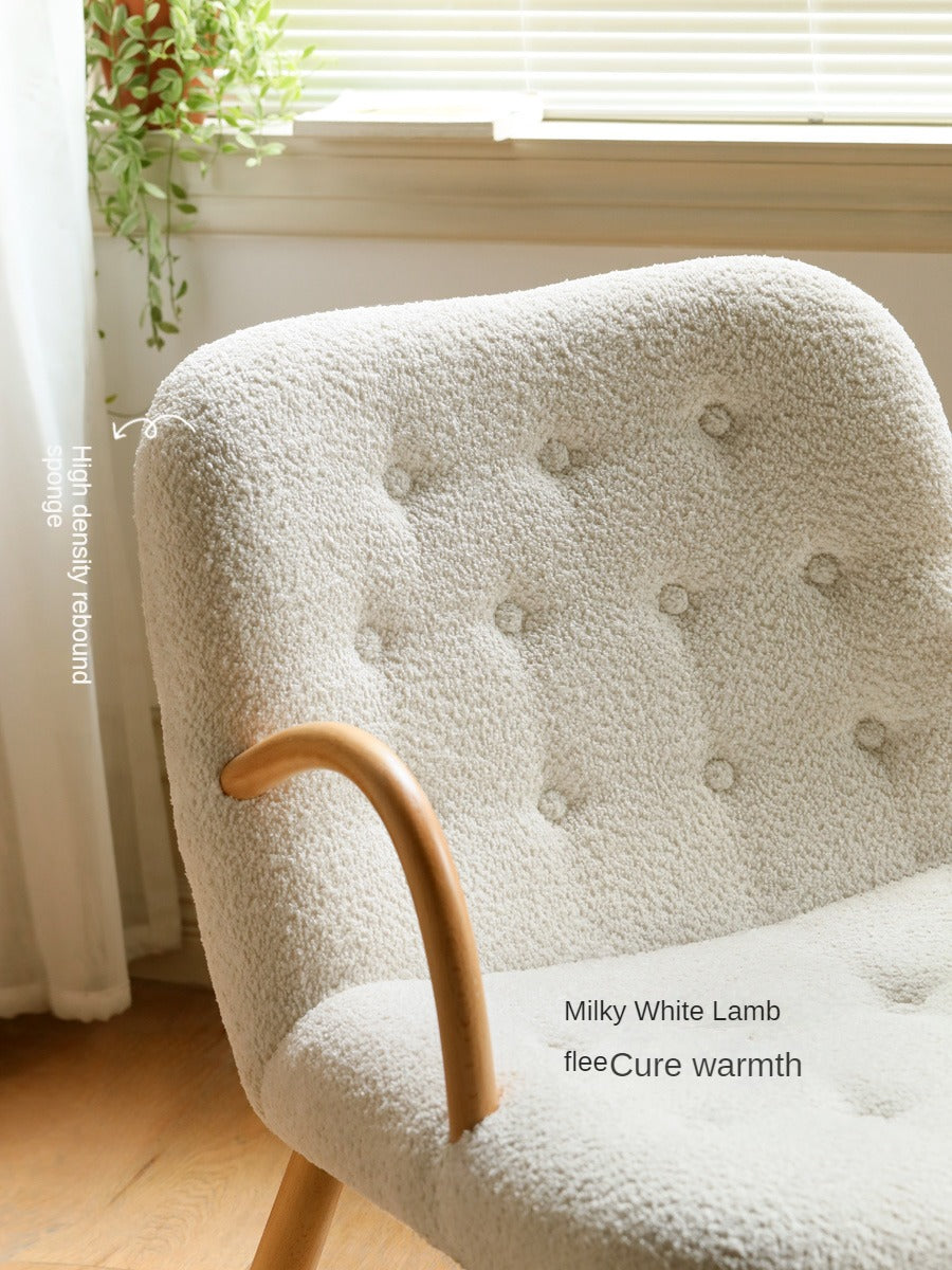 Beech Solid Wood Lamb Velvet Alpaca White Armchair)