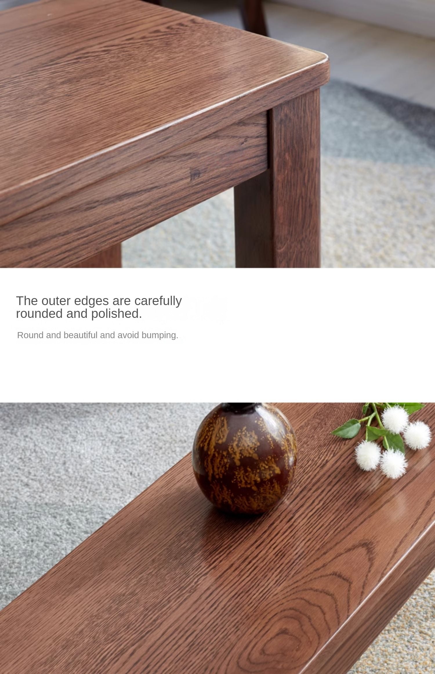Black Walnut, Oak, Sandalwood Solid Wood, Solid RubberWood Nordic Long Bench