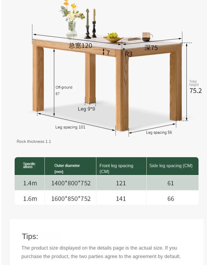 Oak Solid wood simple shape rock plate dining table "