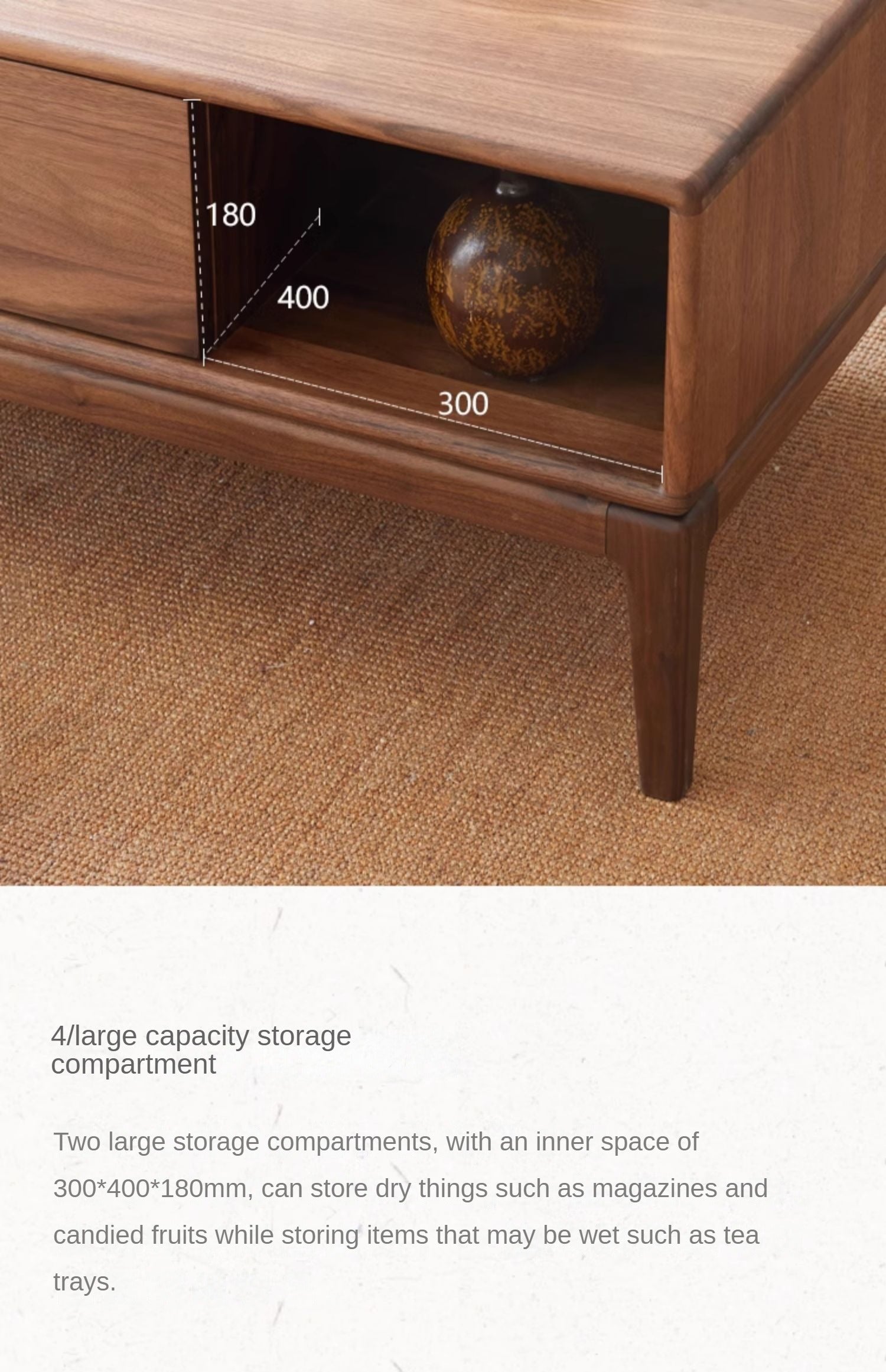 Black Walnut, Ash Solid Wood Modern Coffee Table