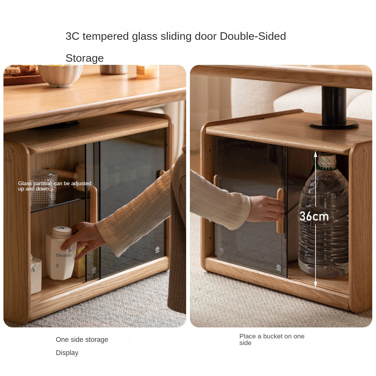 Oak Solid Wood Elevating Folding Storage Lifting Coffee Table