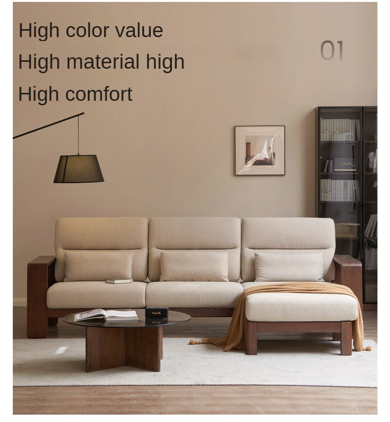 Oak Solid Wood High Back Fabric Corner Sofa Modern.