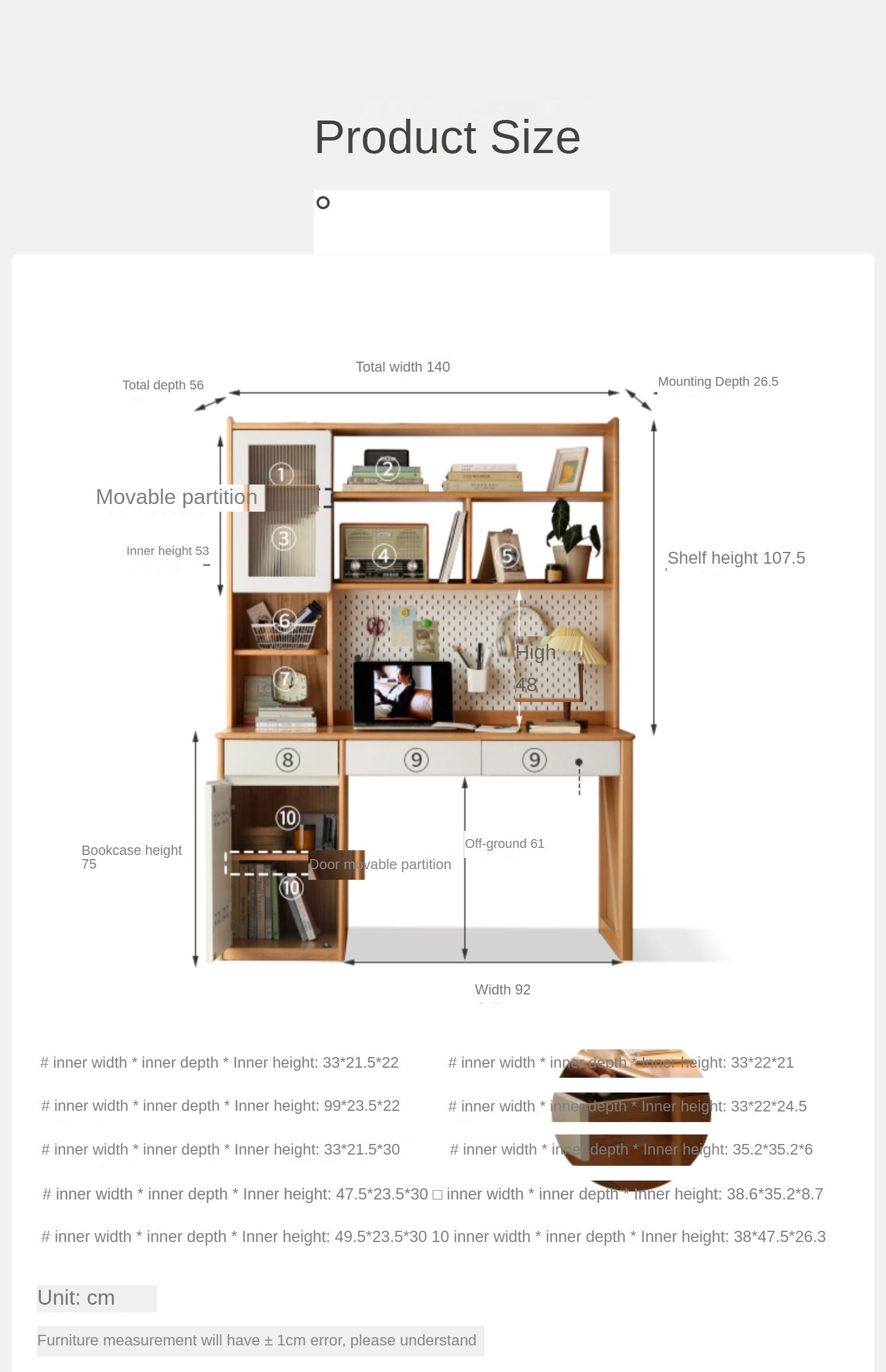 Beech Solid Wood Desk Bookshelf Combination