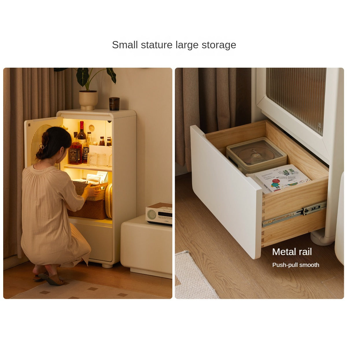 Poplar Solid Wood White Cream Style Floor Side Cabinet