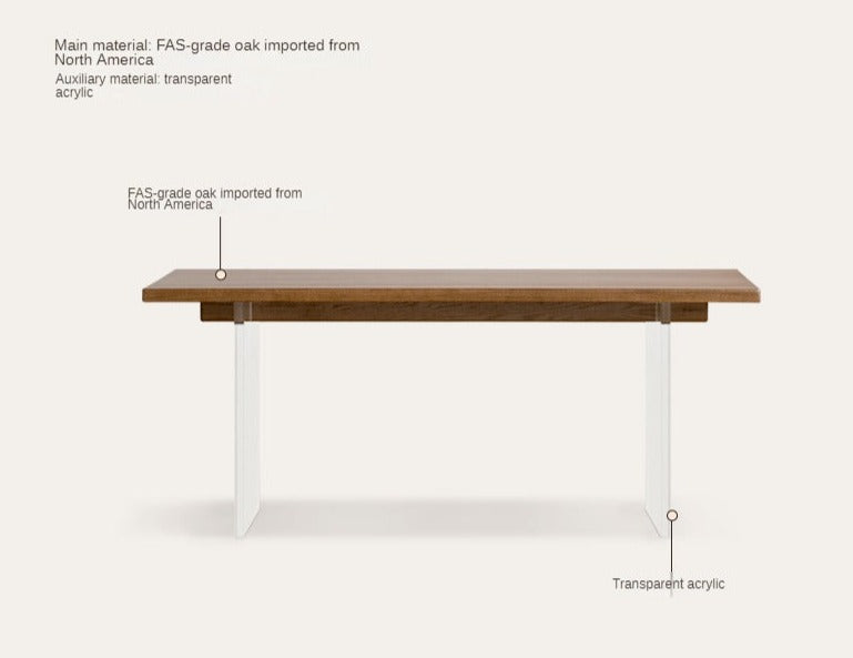 Oak, South American Walnut Solid Wood Acrylic Floating Large Size Dining Table