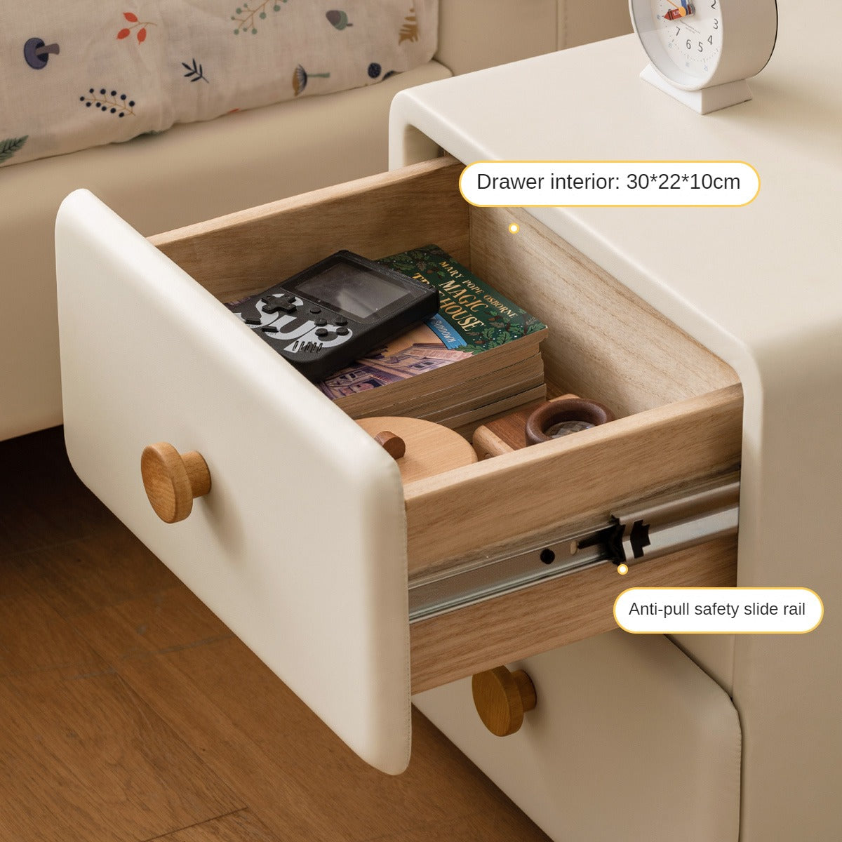 Organic Leather Cream Style Kids Nightstand