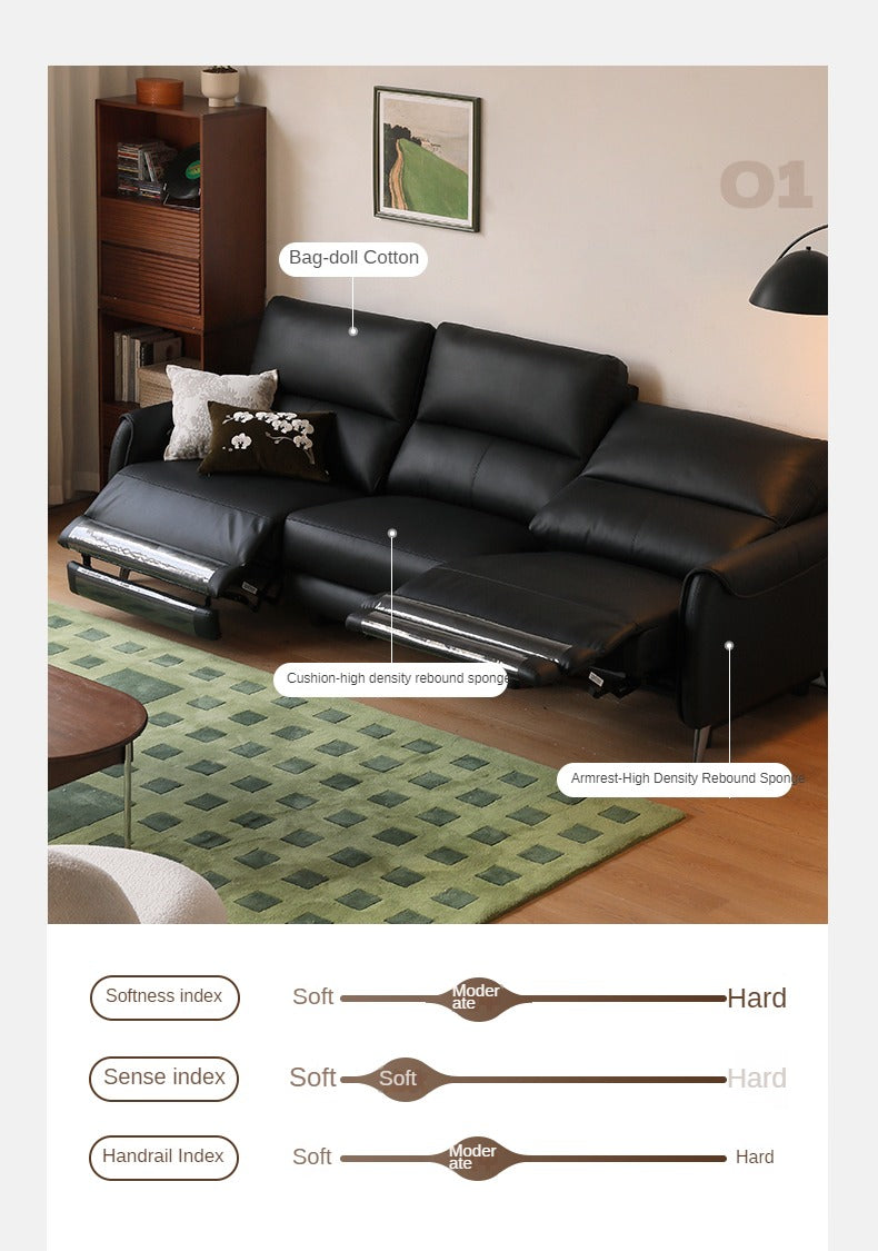 Leather Top Layer Yellow Cowhide Black Multifunctional Electric Sofa,