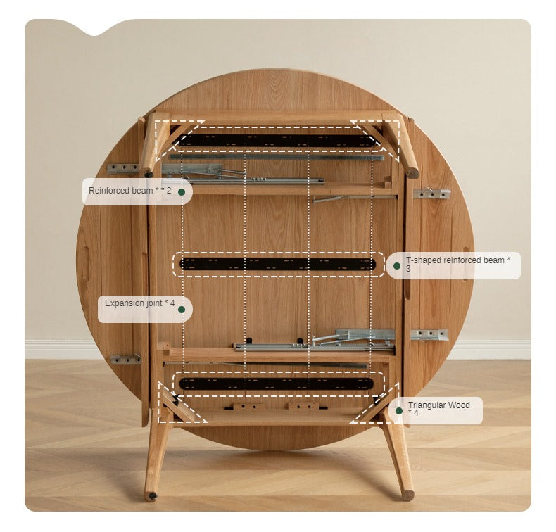Solid Rubberwood, Oak Solid Wood Folding Round Retractable Dining Table