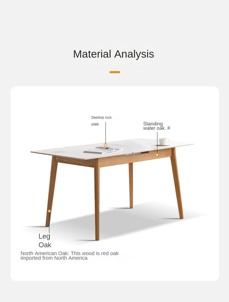 Oak Solid Wood Folding Dining Table Rock Slab Surface