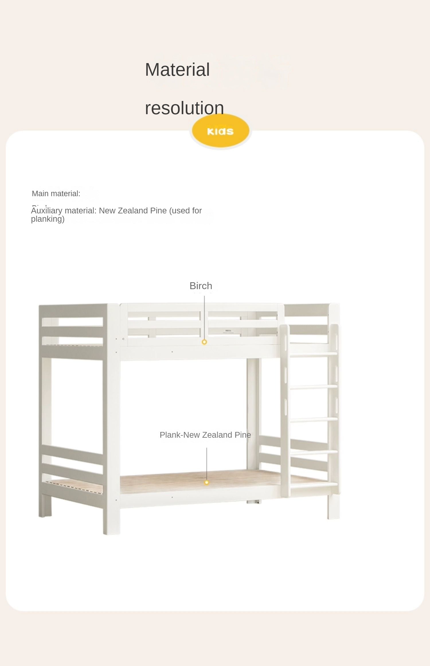 Rubber wood, Beech Solid Wood Children's Bunk Bed Cream Style White.