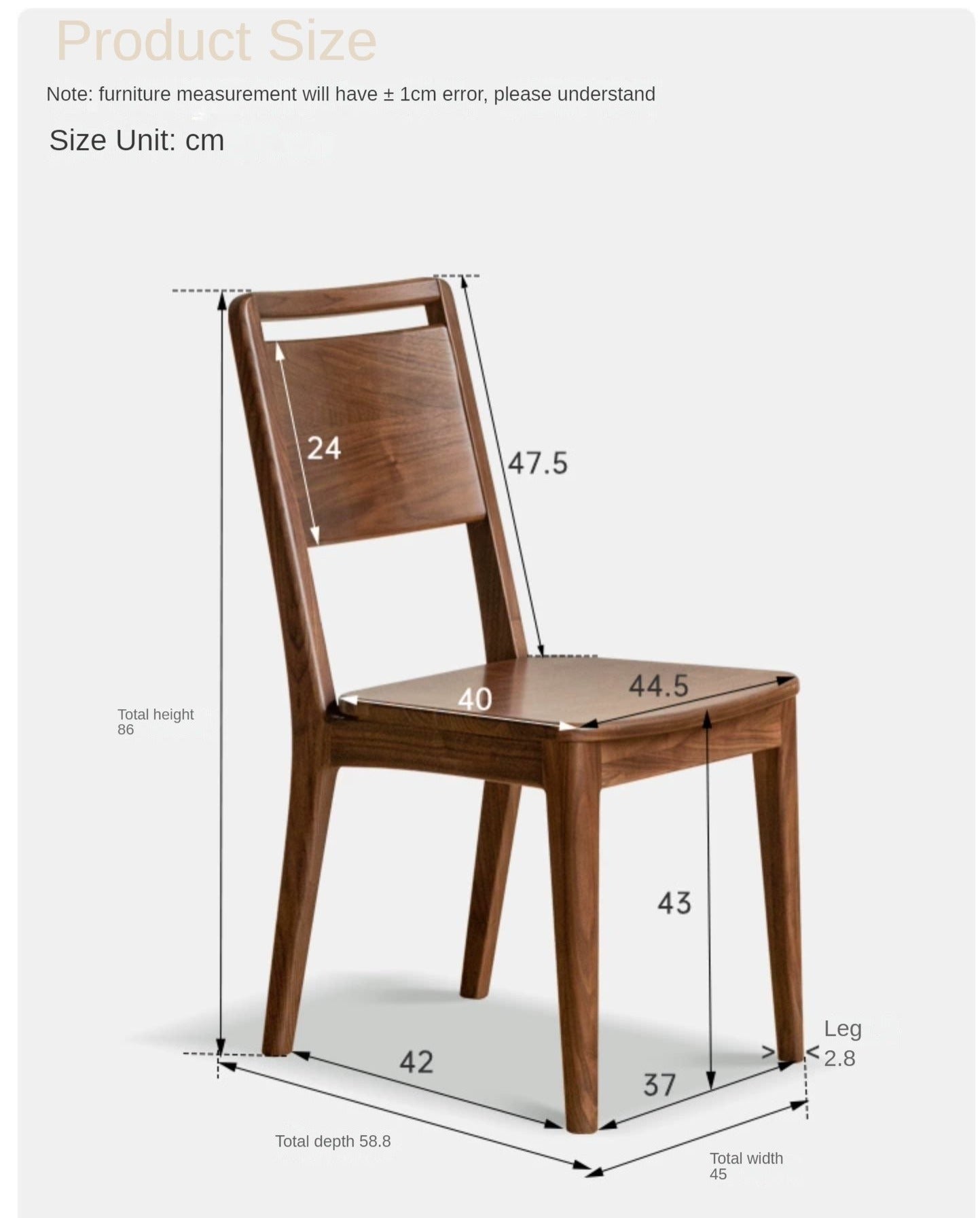 4 pcs Black Walnut, Ash, Oak, Sandalwood Solid Wood Dining Chair High Back