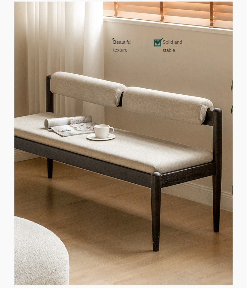 Oak Solid Wood Bench With Backrest