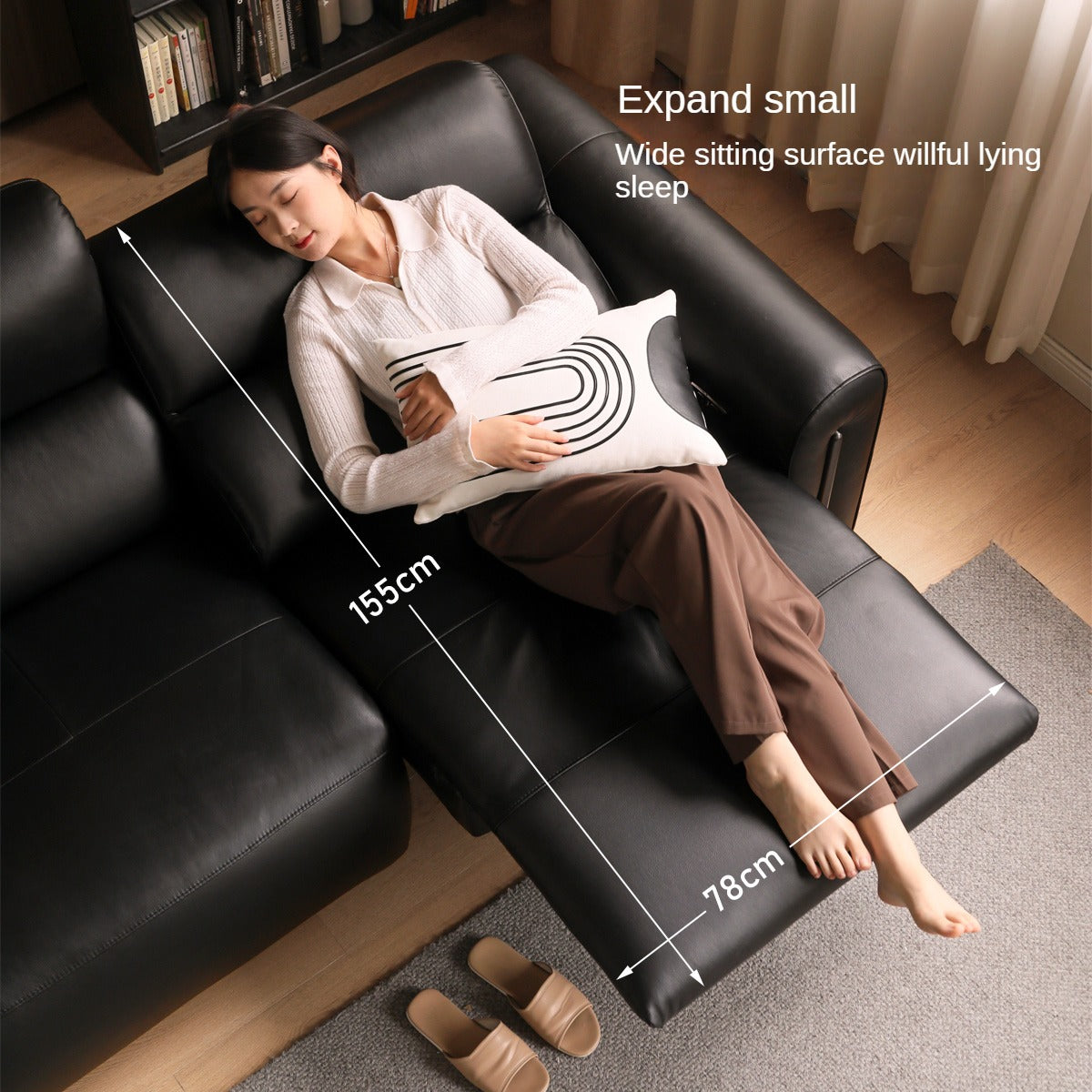 Leather Electric Italian Zero Wall Black Leather Sofa.