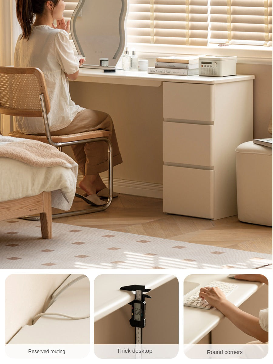 Rubber Wood, Poplar Solid Wood Cream Style Single-Leg Desk