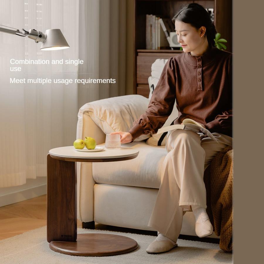 Black Walnut, Sandalwood Solid Wood Slate Round Coffee Table