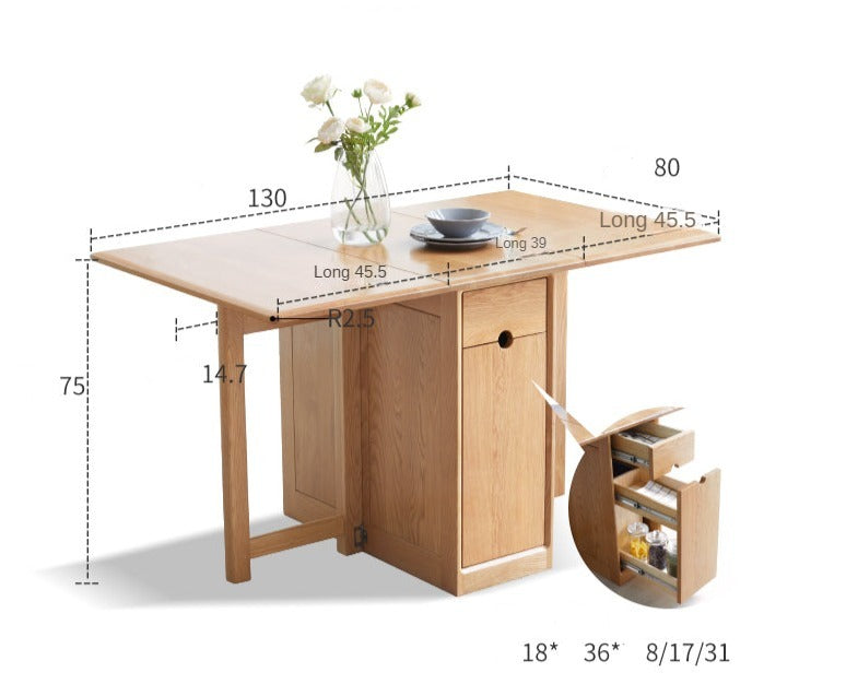 Ash, Oak Solid Wood Folding Dining Table