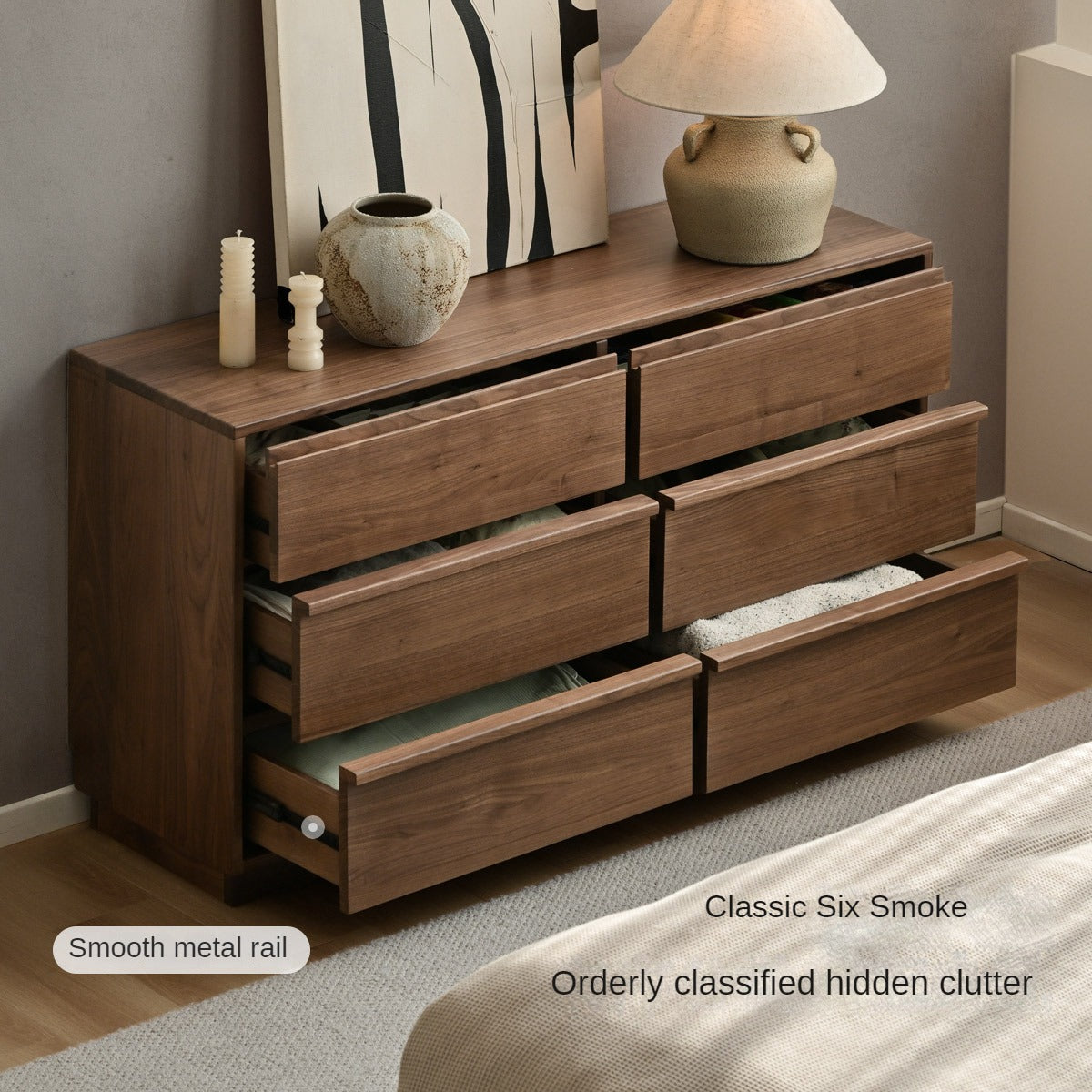 Black Walnut, Poplar Solid Wood Drawer Cabinet
