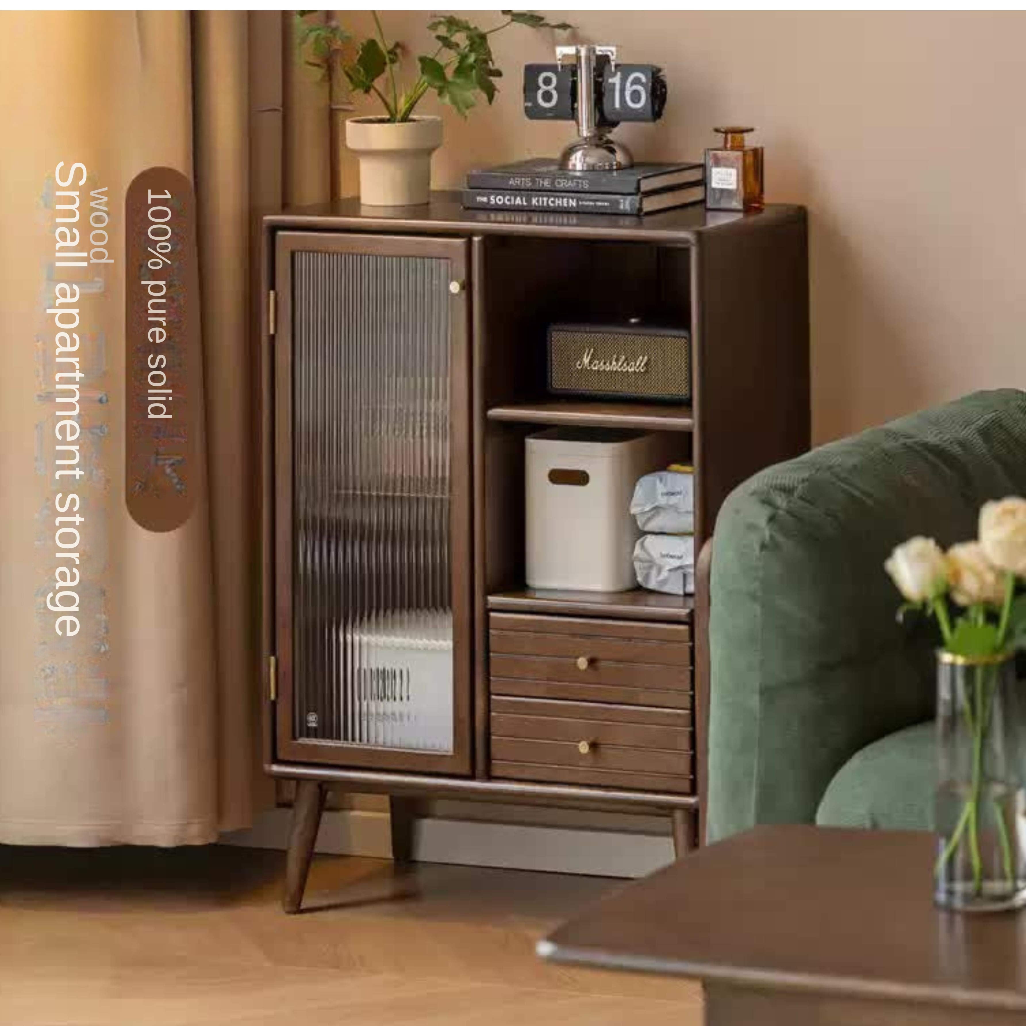 Solid Rubberwood Nordic Black Modern Sideboard
