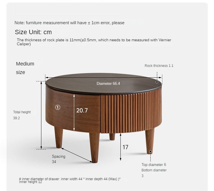 Black Walnut, White Ash Solid Wood Combination Rock Plate Coffee Table