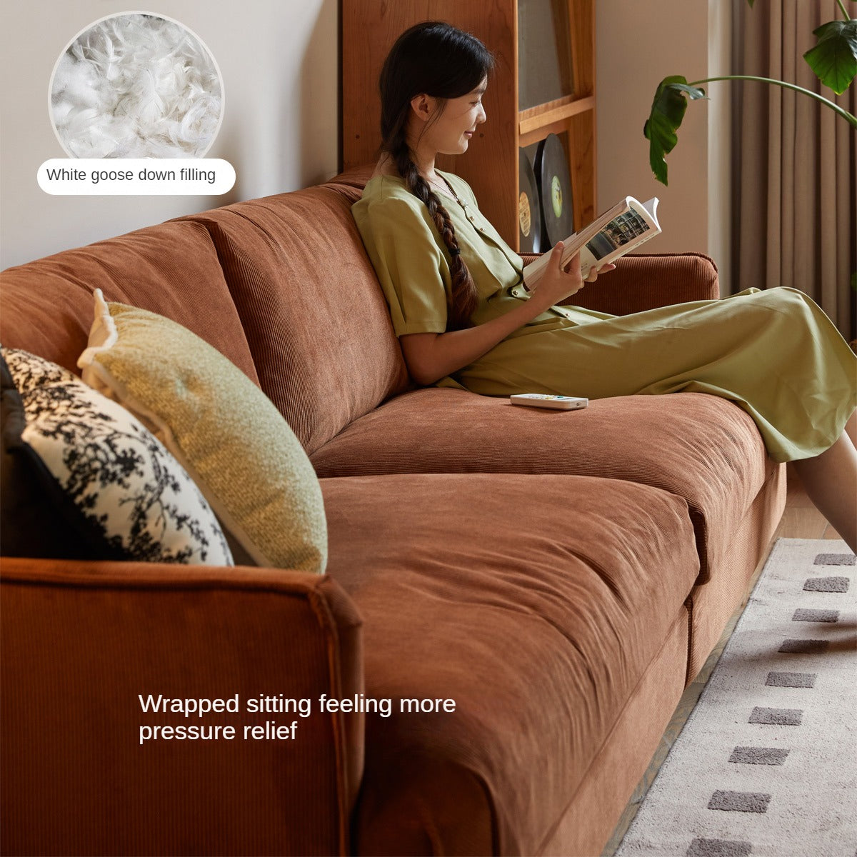 Fabric Three-seat Straight Sofa.