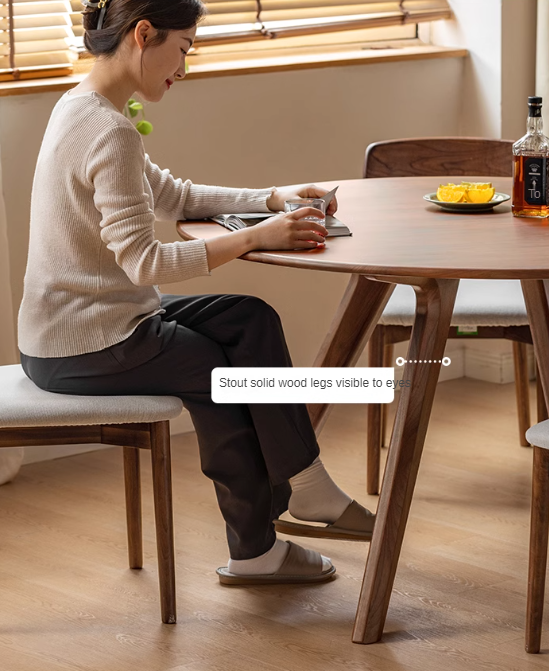 Black Walnut Solid Wood Retro Round Dining Table.