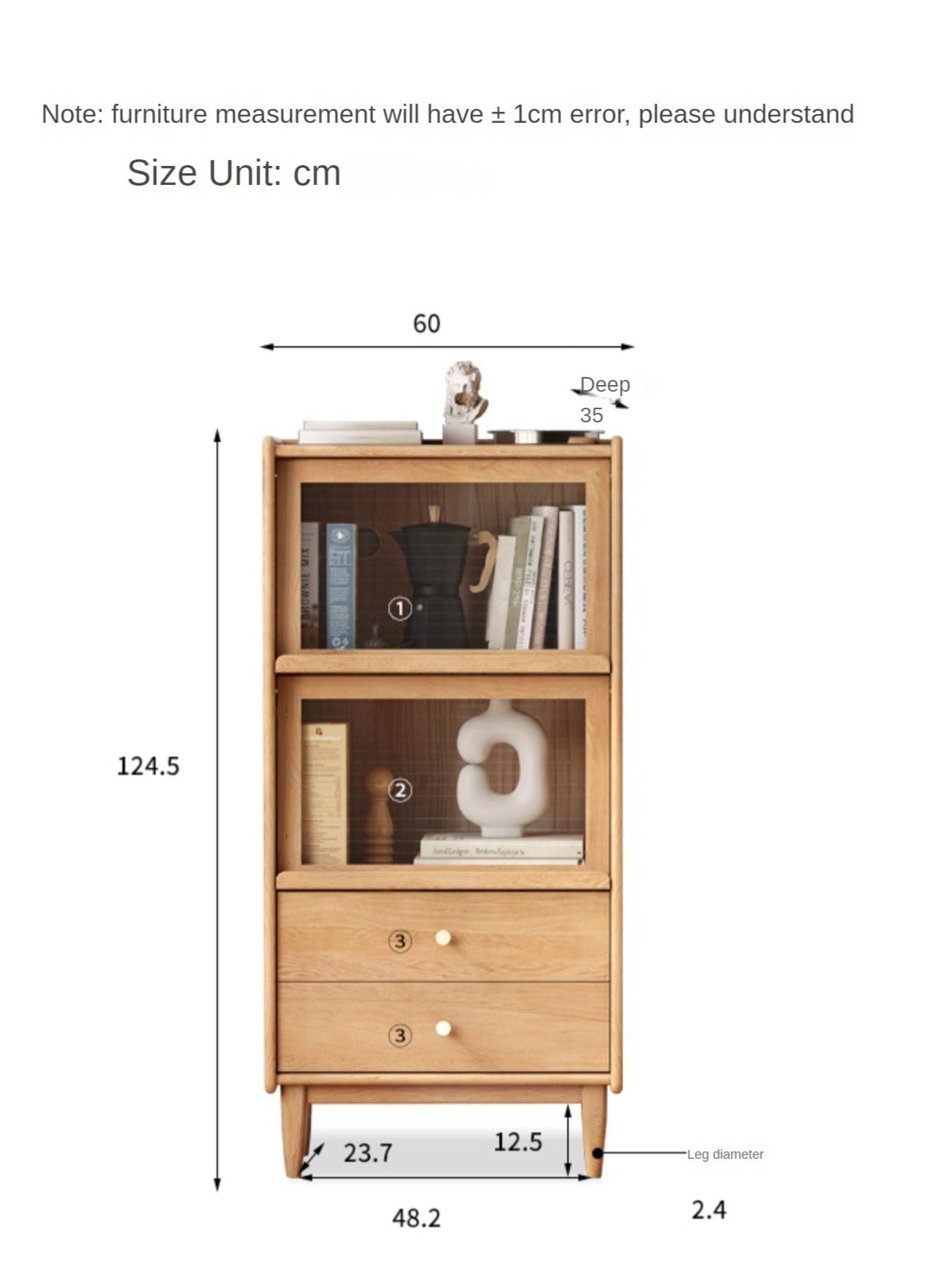 Oak, Ash Solid Wood Flip Door Side Cabinet LED Light.