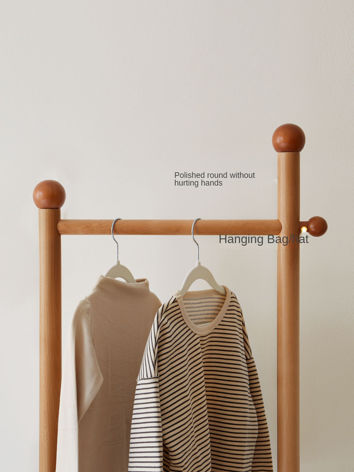 Beech, Oak Solid Wood Coat Rack for Children's Bedroom Clothes Hanger