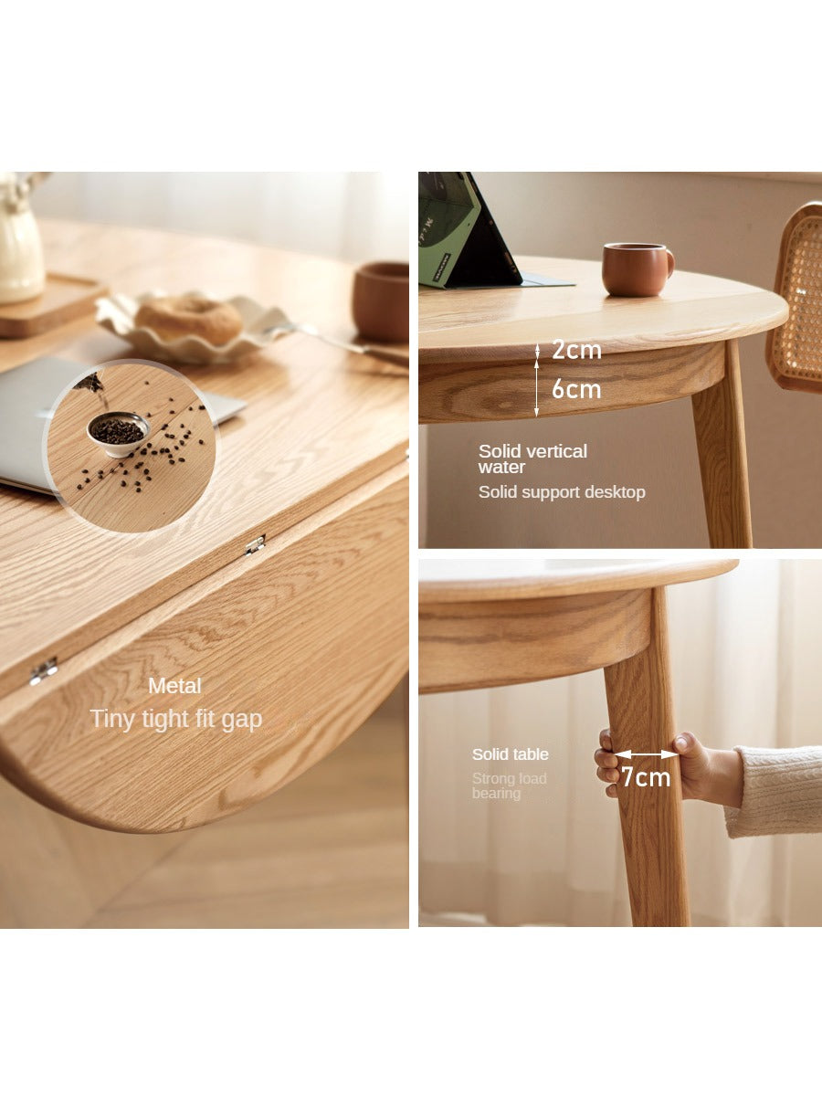 Oak Solid Wood Folding Round Dining Table